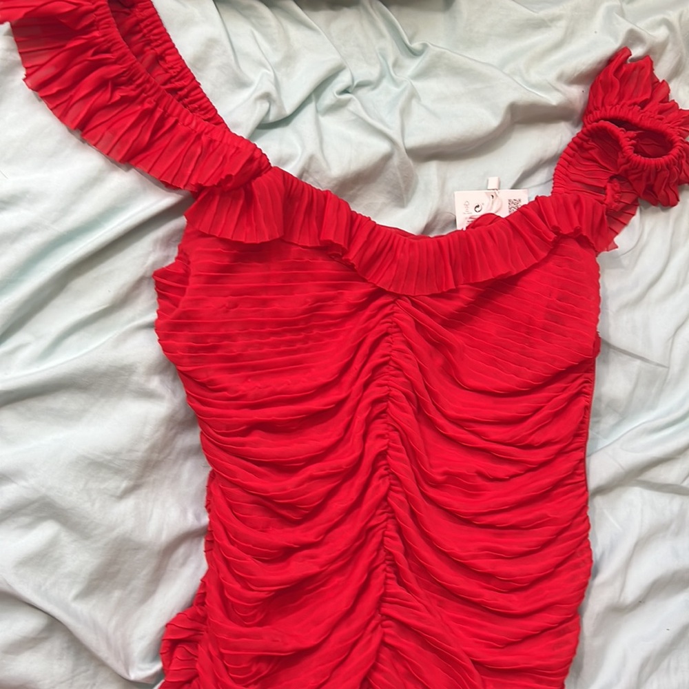 Zara Red Ruched Mini Dress - Picture 2 of 4